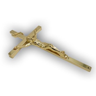 Arched Casket Funeral Crucifix 11.5in Gold Chrome Finished Coffin Crucifix