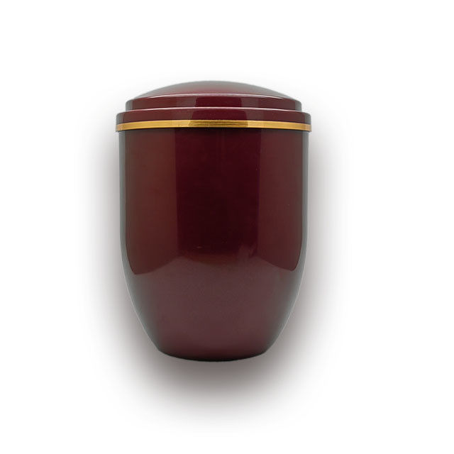 Bordeaux Color Funeral Ash Urn With Gold Belt For Human Reserved In ABS Plastic