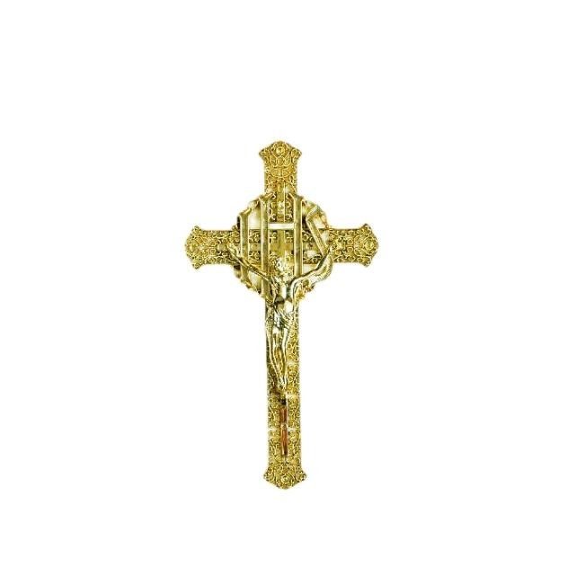 ABS Recycle Funeral Crucifix For Coffin Lid Decoration Gold Plated