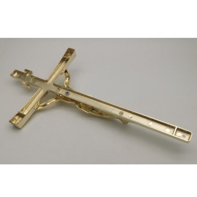 Arched Casket Funeral Crucifix 11.5in Gold Chrome Finished Coffin Crucifix