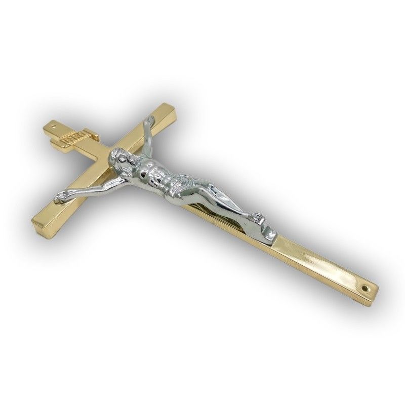 Arched Casket Funeral Crucifix 11.5in Gold Chrome Finished Coffin Crucifix